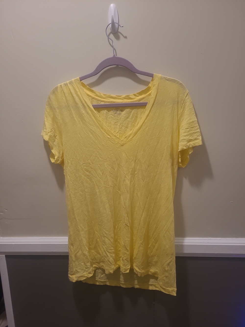 J.Crew Womens Vintage Cotton Yellow V-neck Tshirt Large FLAW